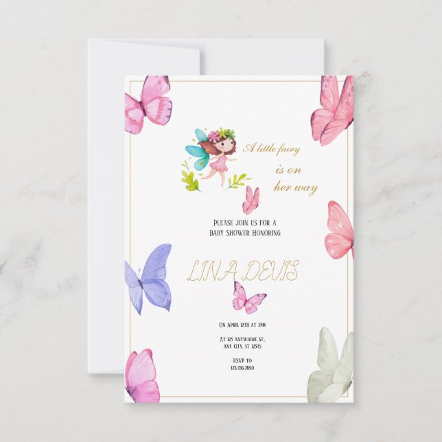 Little Fairy Butterfly Baby Shower invattion OSA Kort (Framsida)
