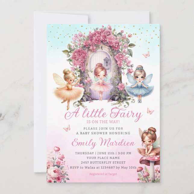 Little Fairy Girl Baby Shower Boho Rosa Flower Inbjudningar (Framsida)