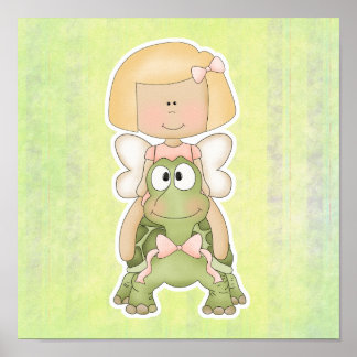 Little Fairy Girl Riding Turtle Poster