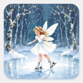 Little Fairy Ice Skating Christmas Fyrkantigt Klistermärke