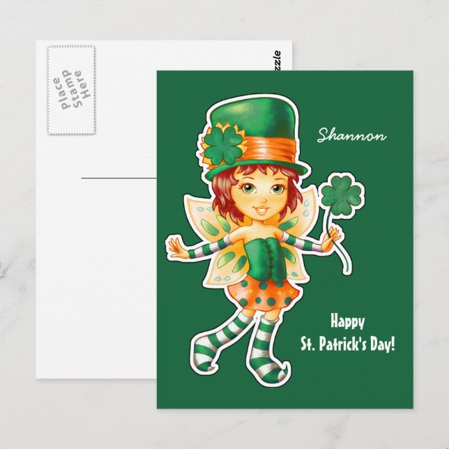 Little Fairy Irish Girl St. Patrick Day Anpassning Vykort (Fram/baksida)