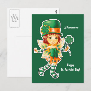 Little Fairy Irish Girl St. Patrick Day Anpassning Vykort