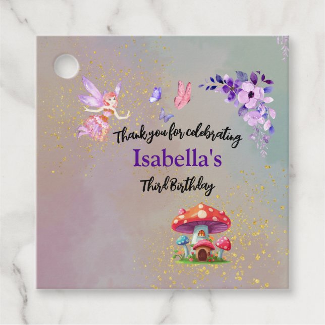 Little Fairy Mushroom House Butterflies Any Age Gåvor Etiketter (Framsida)