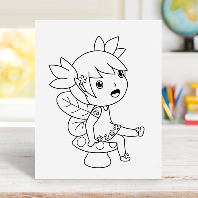 Little Fairy on a Toadstool Coloring Page Poster (Skapare uppladdad)