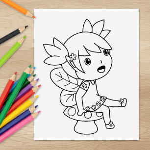 Little Fairy on a Toadstool - Coloring Page Stämpel