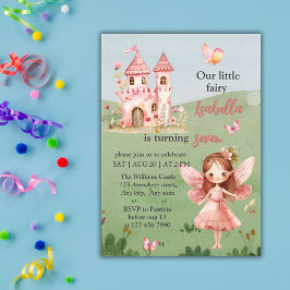 Little Fairy Pink Castle Butterfly Any Age  Inbjudningar
