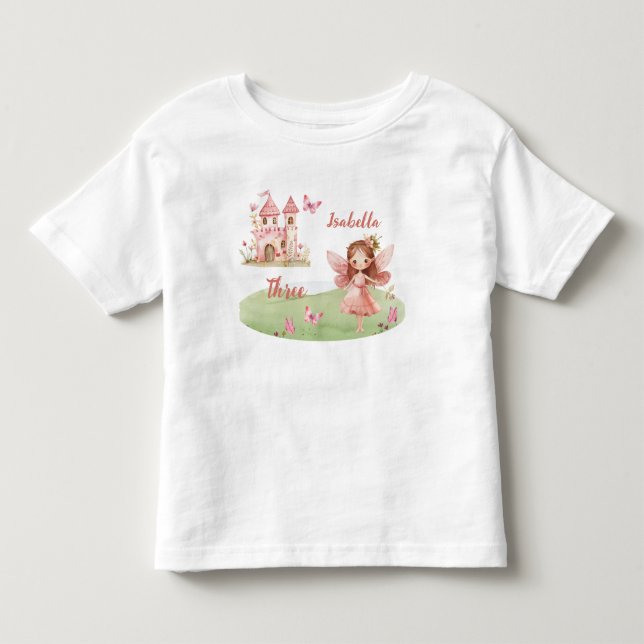 Little Fairy Pink Castle Butterfly Any Age T-Shirt (Framsida)