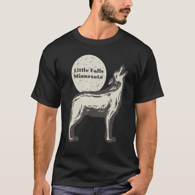 Little Falls Minnesota MN Varg Måne Howling Souven T Shirt (Framsida)