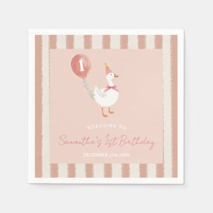 Little Fånig Goose Rosa Balloon Birthday Papper Pappersservett