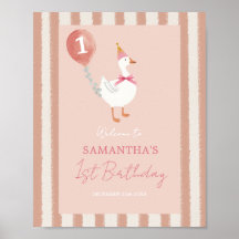 Little Fånig Goose Rosa Balloon Birthday Välkommen