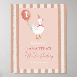 Little Fånig Goose Rosa Balloon Birthday Välkommen Poster