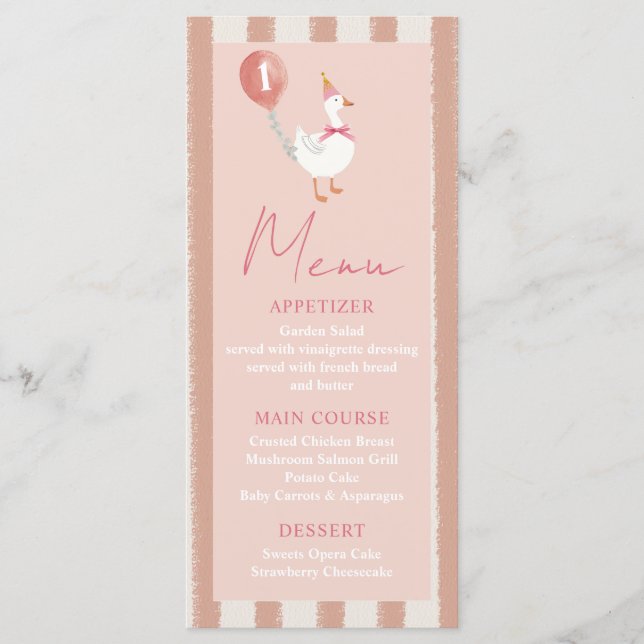 Little Fånig Goose Rosa Balloon Girl 1st Birthday Meny (Framsida)