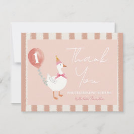 Little Fånig Goose Rosa Balloon Girl 1st Birthday Tack Kort