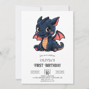 Little Fantasy Digital Dragon 1st Birthday Inbjudningar