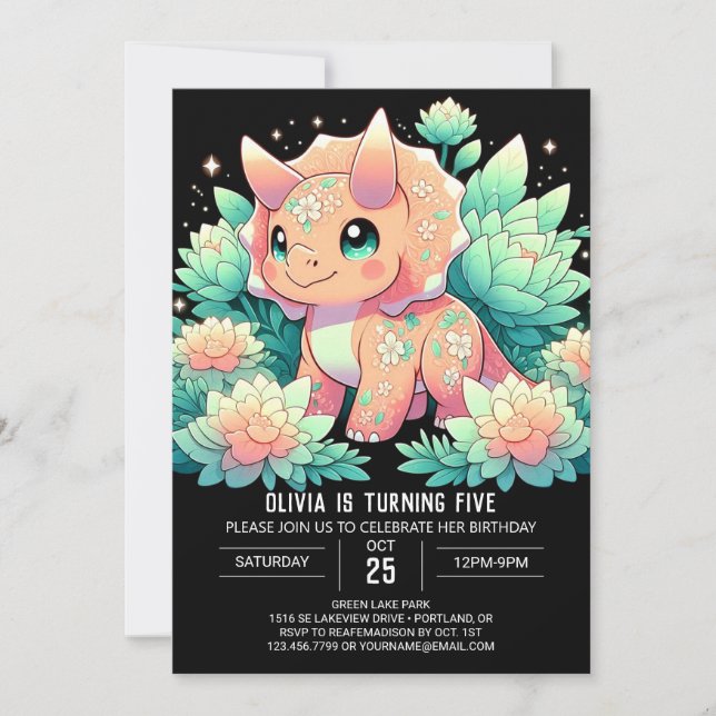 Little Fantasy Dinosaur Digital Birthday Inbjudningar (Framsida)