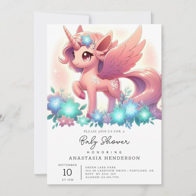 Little Fantasy Unicorn Baby Shower Inbjudningar (Framsida)