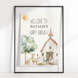 Little Farm Nursery Animals Baby Shower Sign Poster