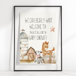 Little Farm Nursery Animals Baby Shower Sign Poster