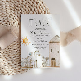 Little Farm Nursery Animals Girl Baby Shower Inbjudningar