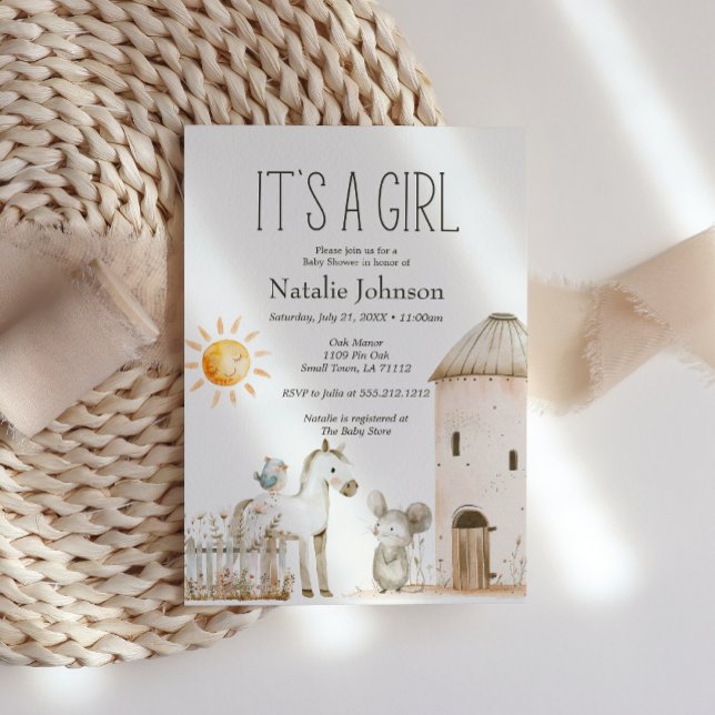 Little Farm Nursery Animals Girl Baby Shower Inbjudningar (Skapare uppladdad)