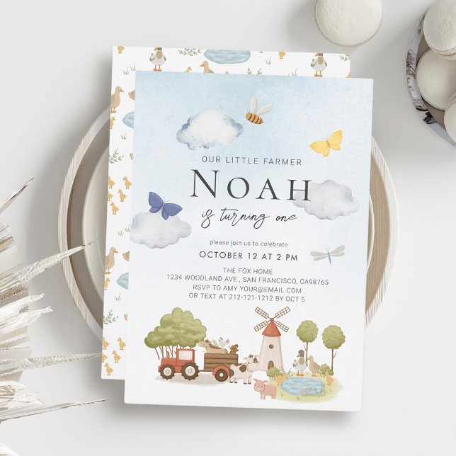 Little Farmer Boskap 1:a födelsedagen Inbjudningar (Skapare uppladdad)