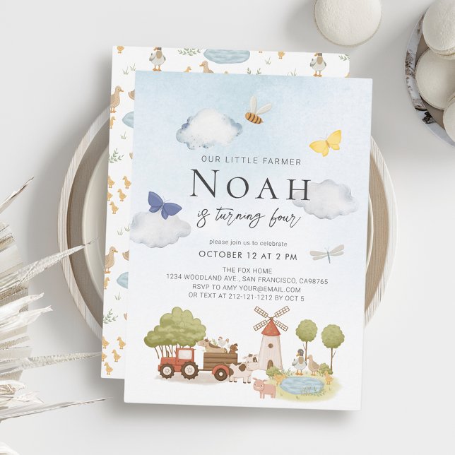 Little Farmer Boskap Barn Birthday Inbjudningar (Skapare uppladdad)