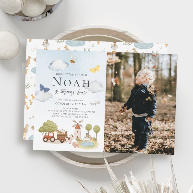 Little Farmer Boskap Barn Birthday Photo Inbjudningar (Skapare uppladdad)