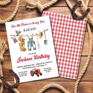 Little Farmer Clothesline 1st Birthday Party Inbjudningar