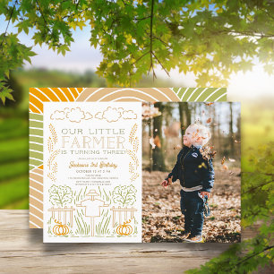 Little Farmer Harvest Fågelskrämma Photo Birthday Inbjudningar