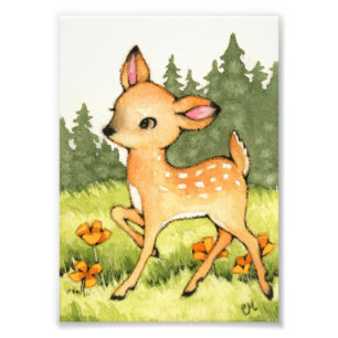 Little Fawn - Cute Hjort Art Fototryck