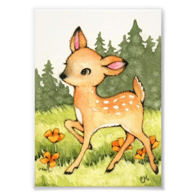 Little Fawn - Cute Hjort Art Fototryck (Framsidan)