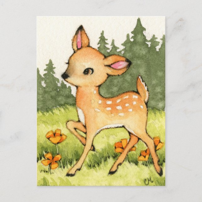 Little Fawn - Cute Hjort Art Vykort (Framsida)