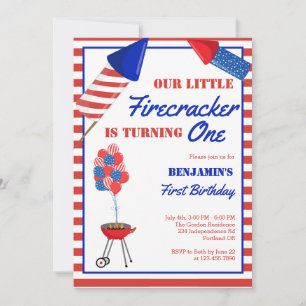 Little Firecracker 1:a födelsedagen 4:e juli USA Inbjudningar