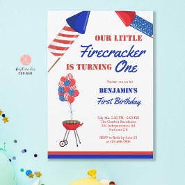 Little Firecracker 1st Birthday 4:e juli USA I Inbjudningar
