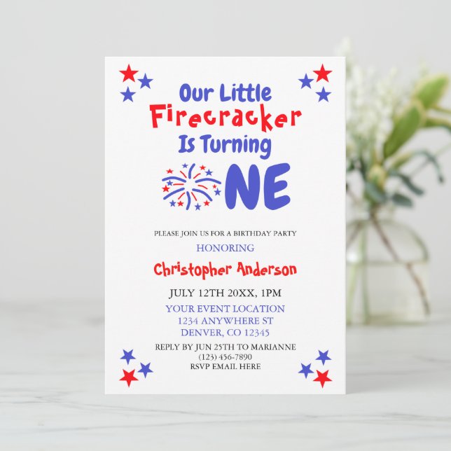 Little Firecracker 1st Birthday Inbjudningar (Stående Fram)
