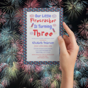 Little Firecracker 3rd Birthday Inbjudningar