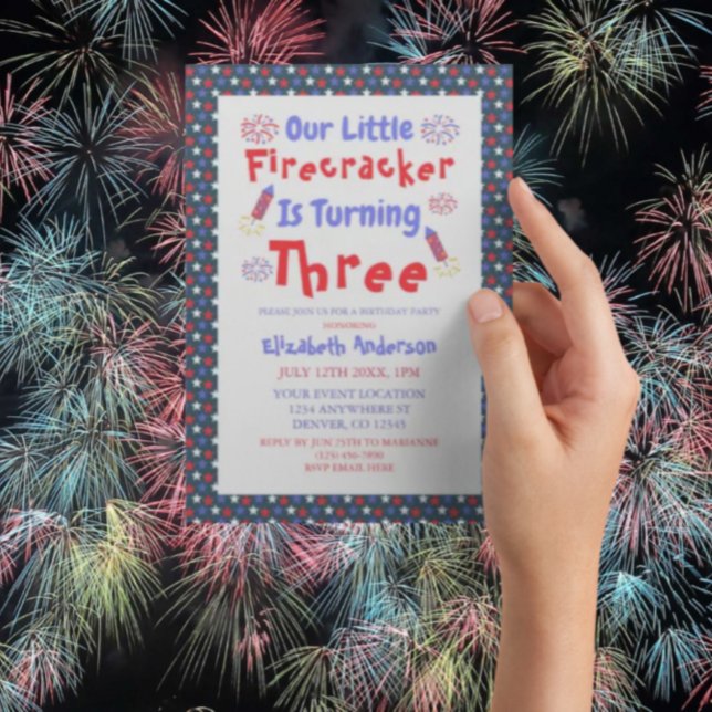 Little Firecracker 3rd Birthday Inbjudningar (Skapare uppladdad)