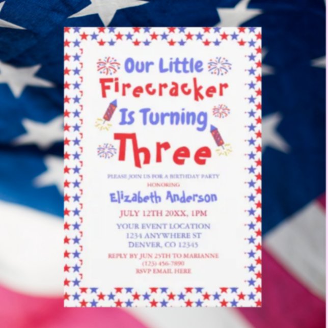 Little Firecracker 3rd Birthday Inbjudningar (Skapare uppladdad)