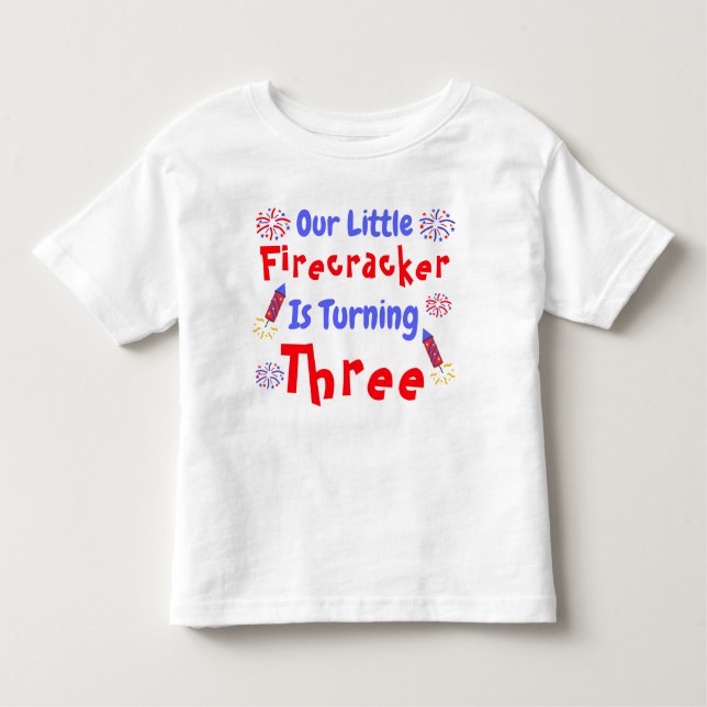 Little Firecracker 3rd Birthday T Shirt (Framsida)