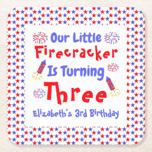 Little Firecracker 3rd Birthday Underlägg Papper Kvadrat