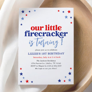 Little Firecracker 4:e juli 1:a födelsedagen Inbjudningar