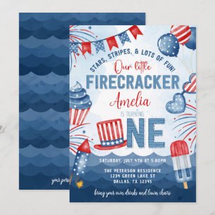 Little Firecracker 4:e juli 1:a födelsedagen Party Inbjudningar