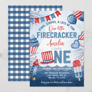 Little Firecracker 4:e juli 1:a födelsedagen Party Inbjudningar