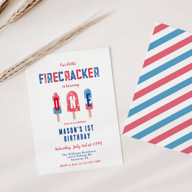 Little Firecracker 4:e juli 1:a födelsedagen Party Inbjudningar (Skapare uppladdad)