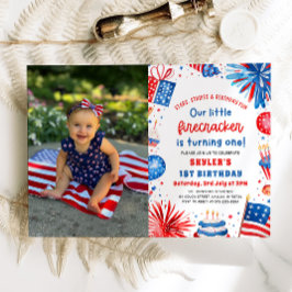 Little Firecracker 4:e juli 1:a födelsedagen Party Inbjudningar