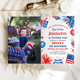 Little Firecracker 4:e juli 1:a födelsedagen Party Inbjudningar