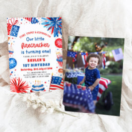 Little Firecracker 4:e juli 1:a födelsedagen Party Inbjudningar