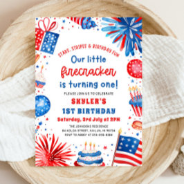 Little Firecracker 4:e juli 1:a födelsedagen Party Inbjudningar