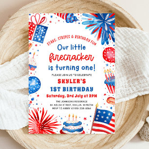 Little Firecracker 4:e juli 1:a födelsedagen Party Inbjudningar