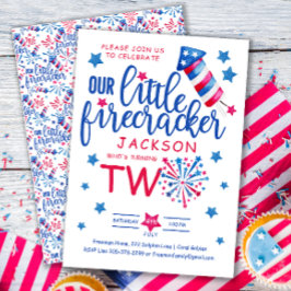 Little Firecracker 4:e juli 2:a födelsedagen Party Inbjudningar